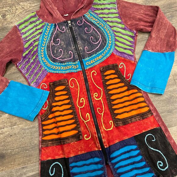 Bohemian Embroidered Ripped Razor Cut Jacket‎ Hooded Women NO SIZE TAG Cotton - Picture 5 of 7